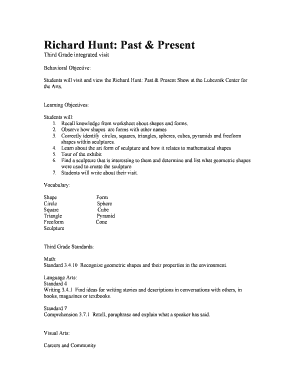 Third Grade Art Visit Worksheet