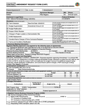 Va amendment to purchase contract form - STATE OF CALIFORNIA CONTRACT AMENDMENT REQUEST FORM CARF - energy ca