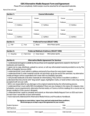 Alternative Media Request Form and Agreement