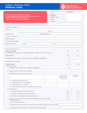 Liability Insurance Proposal Form