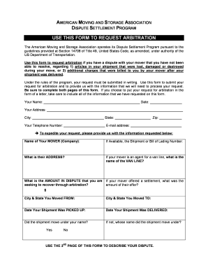 American Moving Dispute Arbitration Form