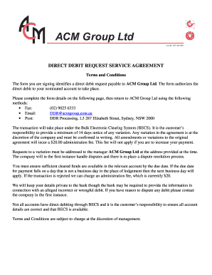 Direct Debit Request Service Agreement