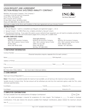 403(b) Tax Sheltered Annuity Loan Request and Agreement