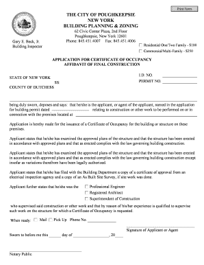 New York Certificate of Occupancy Application