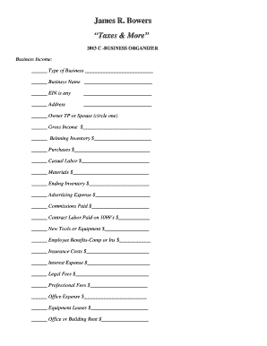 2013 Business Organizer Tax Form