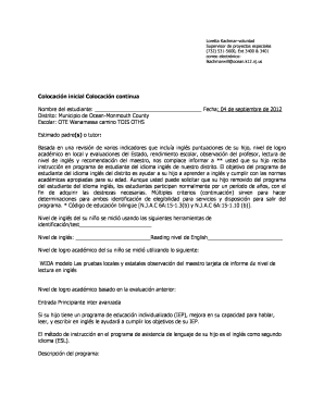 Notificación del Programa de Inglés como Lengua Extranjera