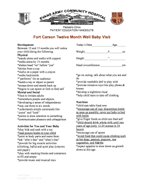 Twelve Month Well Baby Visit Checklist