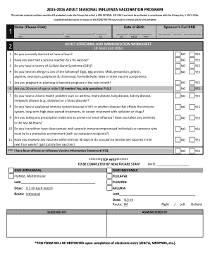 Adult Seasonal Influenza Vaccination Program Form