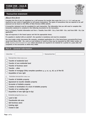Queensland Transfer Duty Transaction Statement
