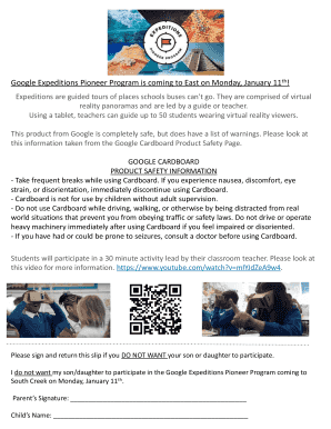 Google Expeditions Pioneer Program Consent Form