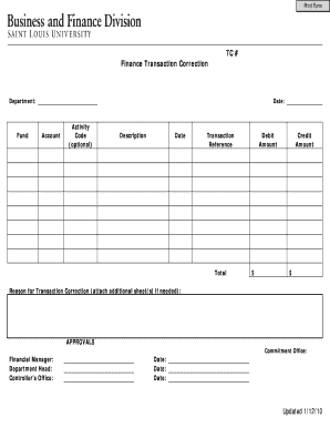 Finance Transaction Correction Form