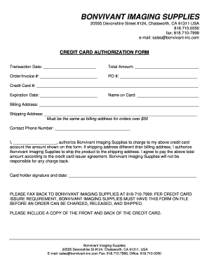 Credit Card Authorization Form