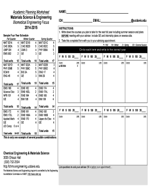 Academic Planning Worksheet