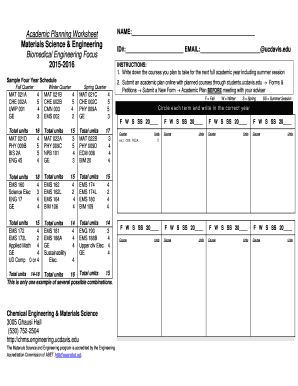 Academic Planning Worksheet