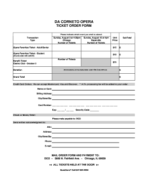 Da Corneto Opera Ticket Order Form
