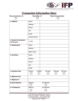 Transaction Information Sheet for Documentary LC