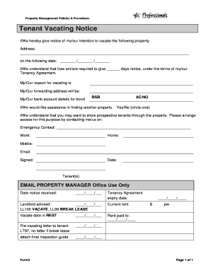 Tenant Vacating Notice