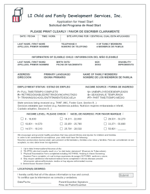 Head Start Program Application
