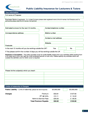 Public Liability Insurance Proposal Form