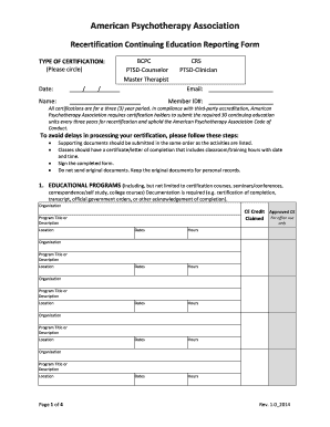 American Psychotherapy Association Recertification Form