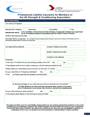 UKSCA Professional Liability Insurance Proposal Form