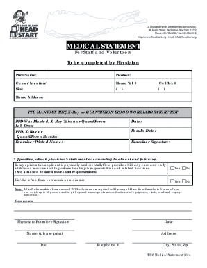 Medical Statement for Staff and Volunteers