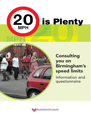20 is Plenty MPH Speed Limit Questionnaire