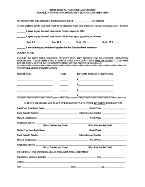 Book Rental Payment Agreement