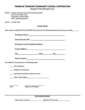 Request for Duplicate W-2 Form