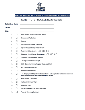 Substitute Processing Checklist