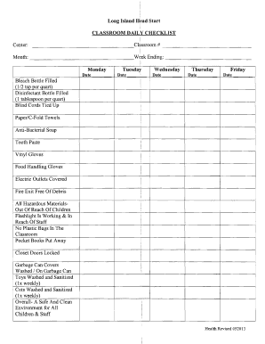 Fillable Online CLASSROOM DAILY CHECKLIST Fax Email Print - pdfFiller