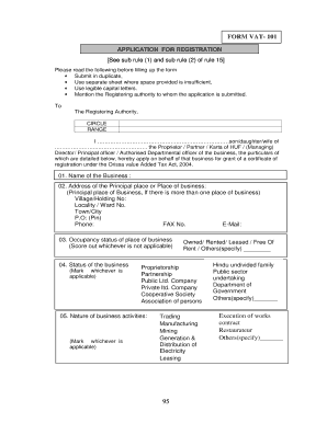 Orissa VAT Registration Application Form