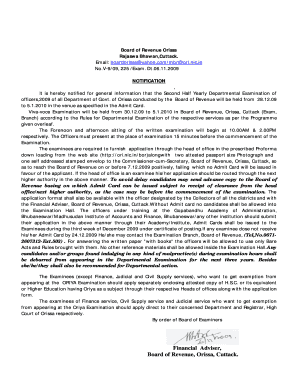 Orissa Departmental Examination Admit Card