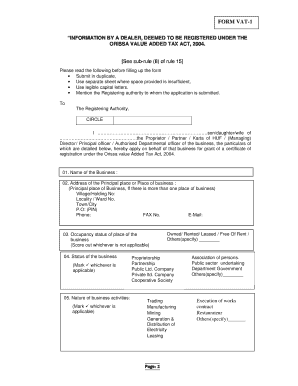 Orissa Value Added Tax Registration Form