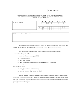 Notice for Assessment of Tax on Escaped Turnover