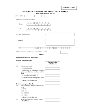 VAT-002 Turnover Tax Return