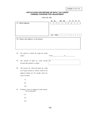 VAT-324 Application for Refund of Input Tax Credit