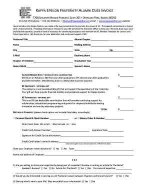 Kappa Epsilon Fraternity Alumni Dues Invoice