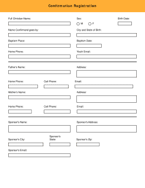Confirmation Registration Form