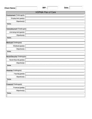 HOPWA Plan of Care