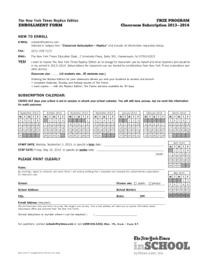 New York Times Replica Edition Classroom Subscription Form