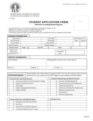 Student Application Form for Undergraduate Programs