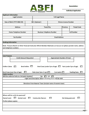 Alberta Breeder Finance Individual Application