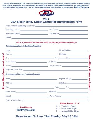 Apa 8 ball score sheet - 2014 USA Sled Hockey Select Camp Recommendation Form