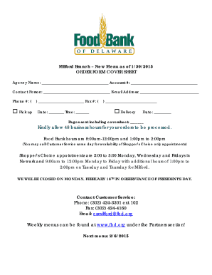 Food Bank Order Form Cover Sheet