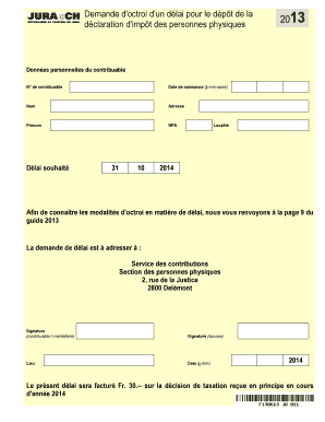 Demande d'octroi d'un délai pour le dépôt de la déclaration d'impôt des personnes physiques