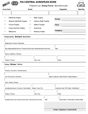 FIA Central European Zone Entry Form