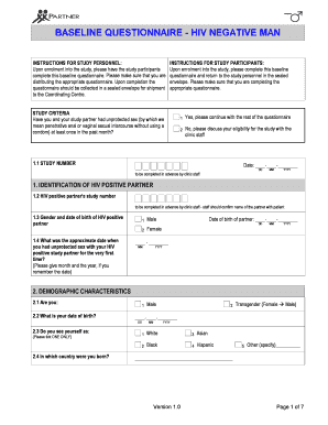 HIV Negative Man Baseline Questionnaire
