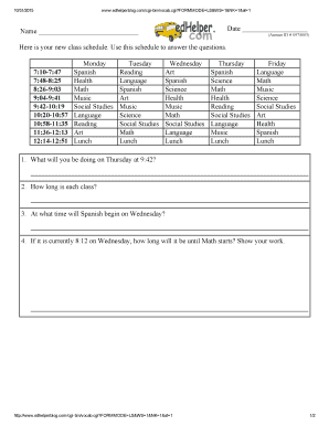 Class Schedule Worksheet