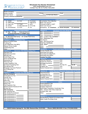 Wholesale Fee Review Worksheet